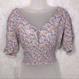 floral smocked peasant blouse